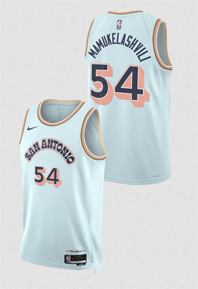 Mens San Antonio Spurs #54 Sandro Mamukelashvili Light Blue 2024-25 City Edition Stitched Jersey Dzhi->san antonio spurs->NBA Jersey